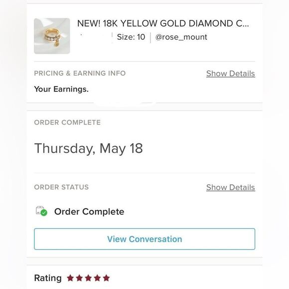 18K YELLOW PLATED OVER STERLING SILVER DIAMOND CHARM RING - Picture 6 of 6